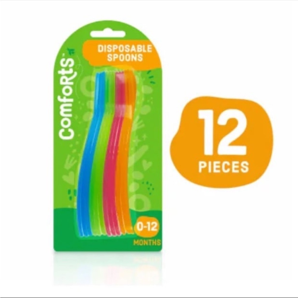 Comforts Deposable Colored Spoons  12 Pack for Babies & Toddlers 0-12 Months NEW